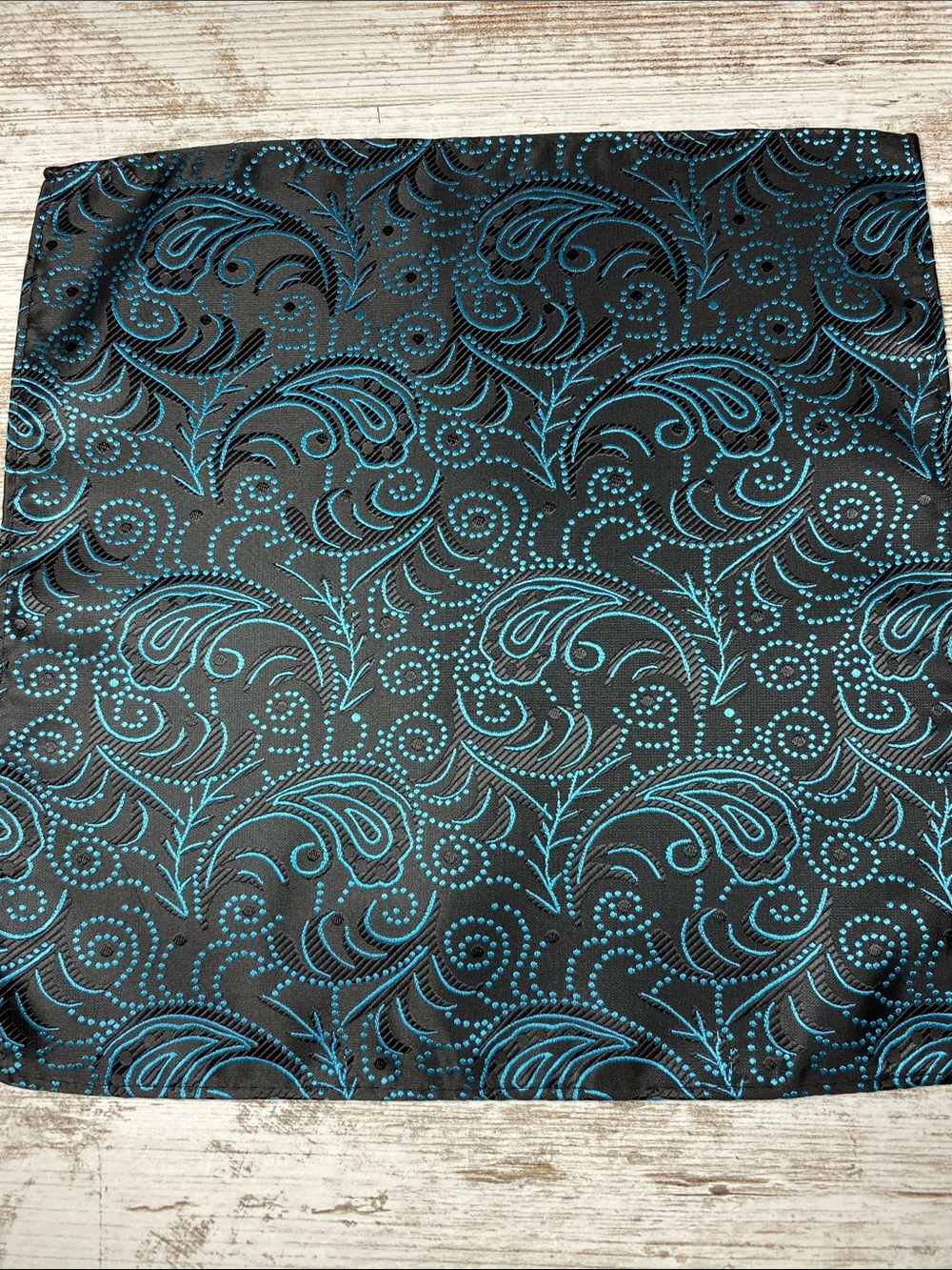 Black Turquoise Paisley Pocket Square Men’s Dress Hanky Stylish Pattern
